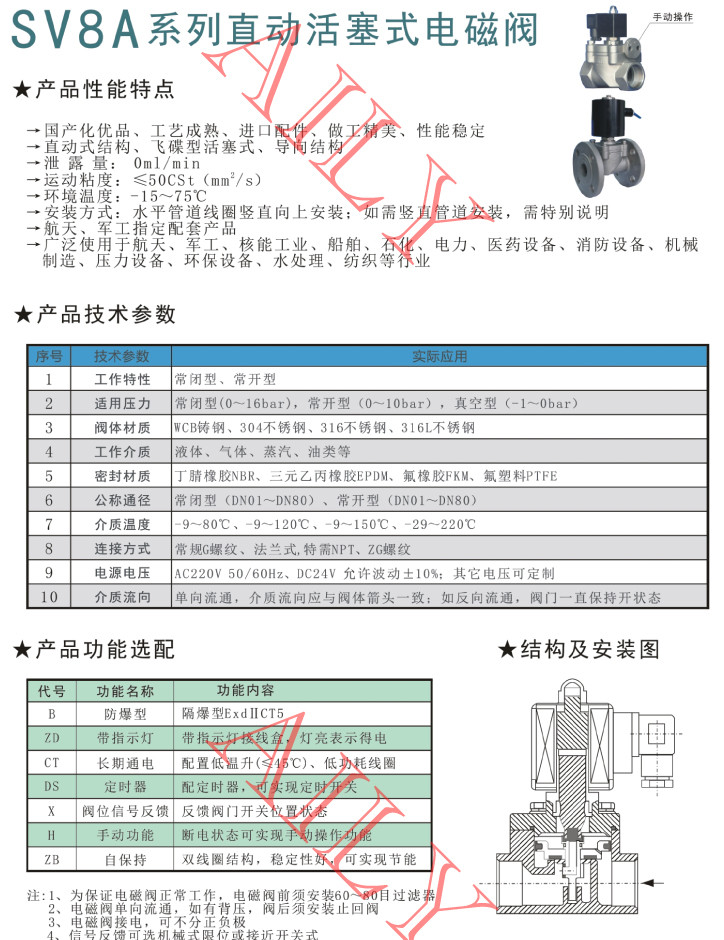 SV8A直动、直动活塞式电磁阀