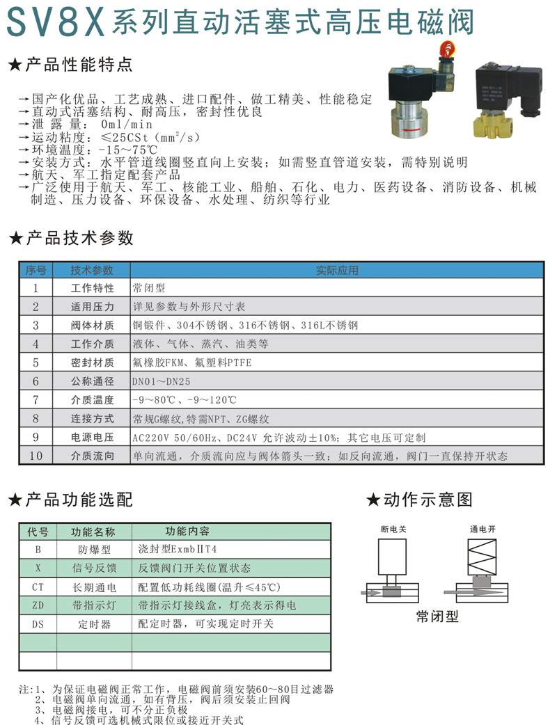 SV8X直动活塞式高压电磁阀